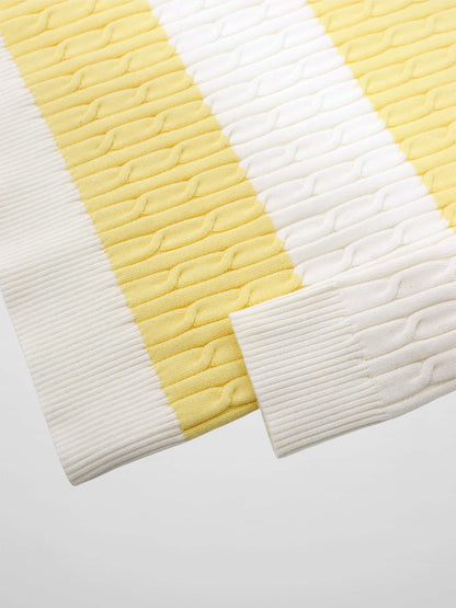 Striped Cable Sweater-Yellow/White