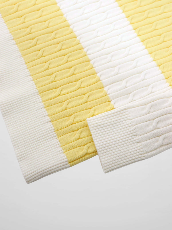 Striped Cable Sweater-Yellow/White