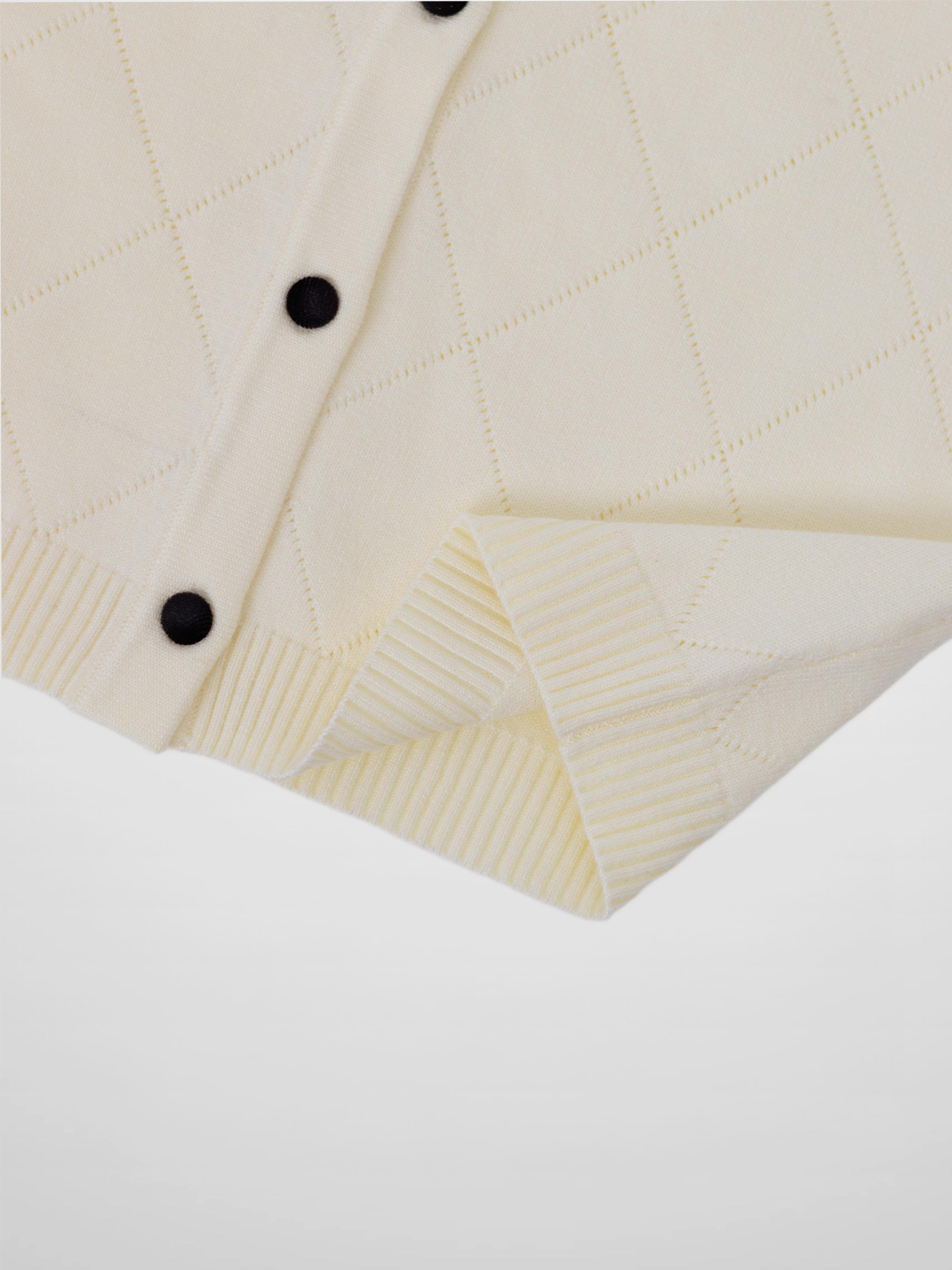 Velvet Detail Pointelle Crew Cardigan-Cream/Black