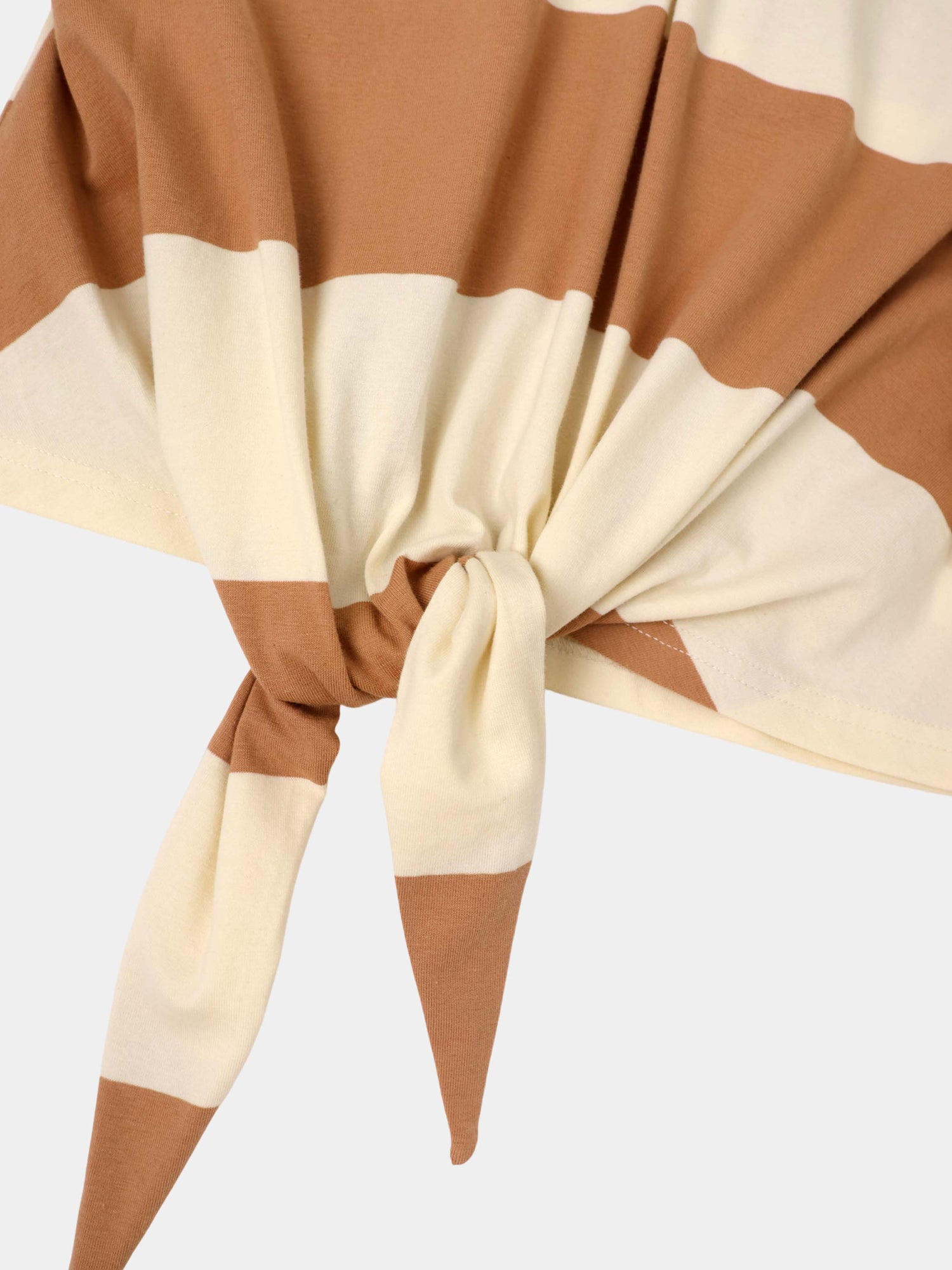 Striped Tie Bottom T-Shirt-Tan