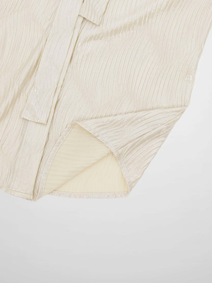 Shimmer Texture Bow Blouse-Cream