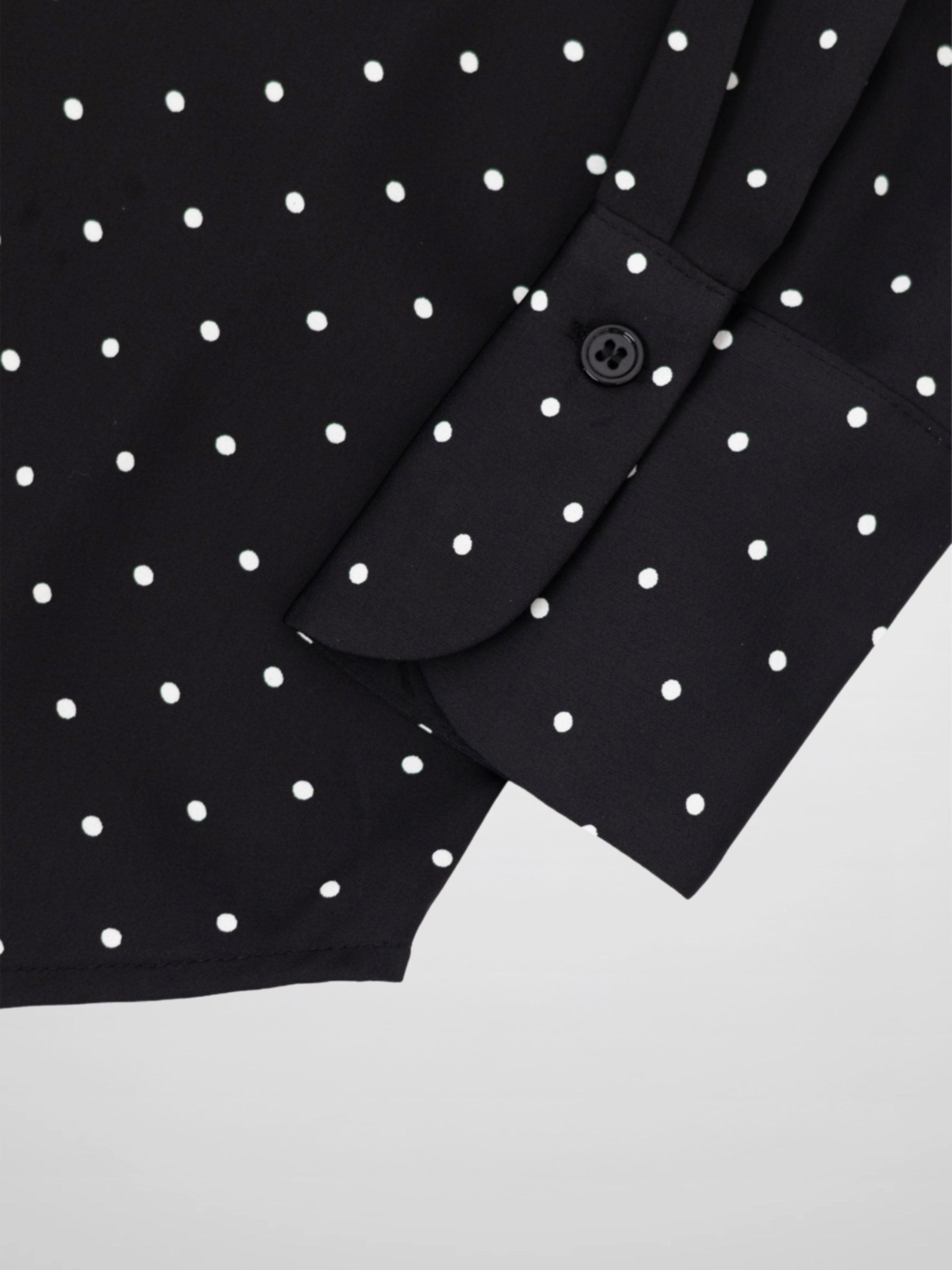 Oversized Satin Blouse-Black/White Small Polka Dot