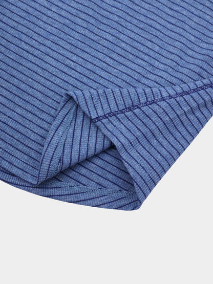 Striped Cross Stitch T-Shirt-Denim Blue