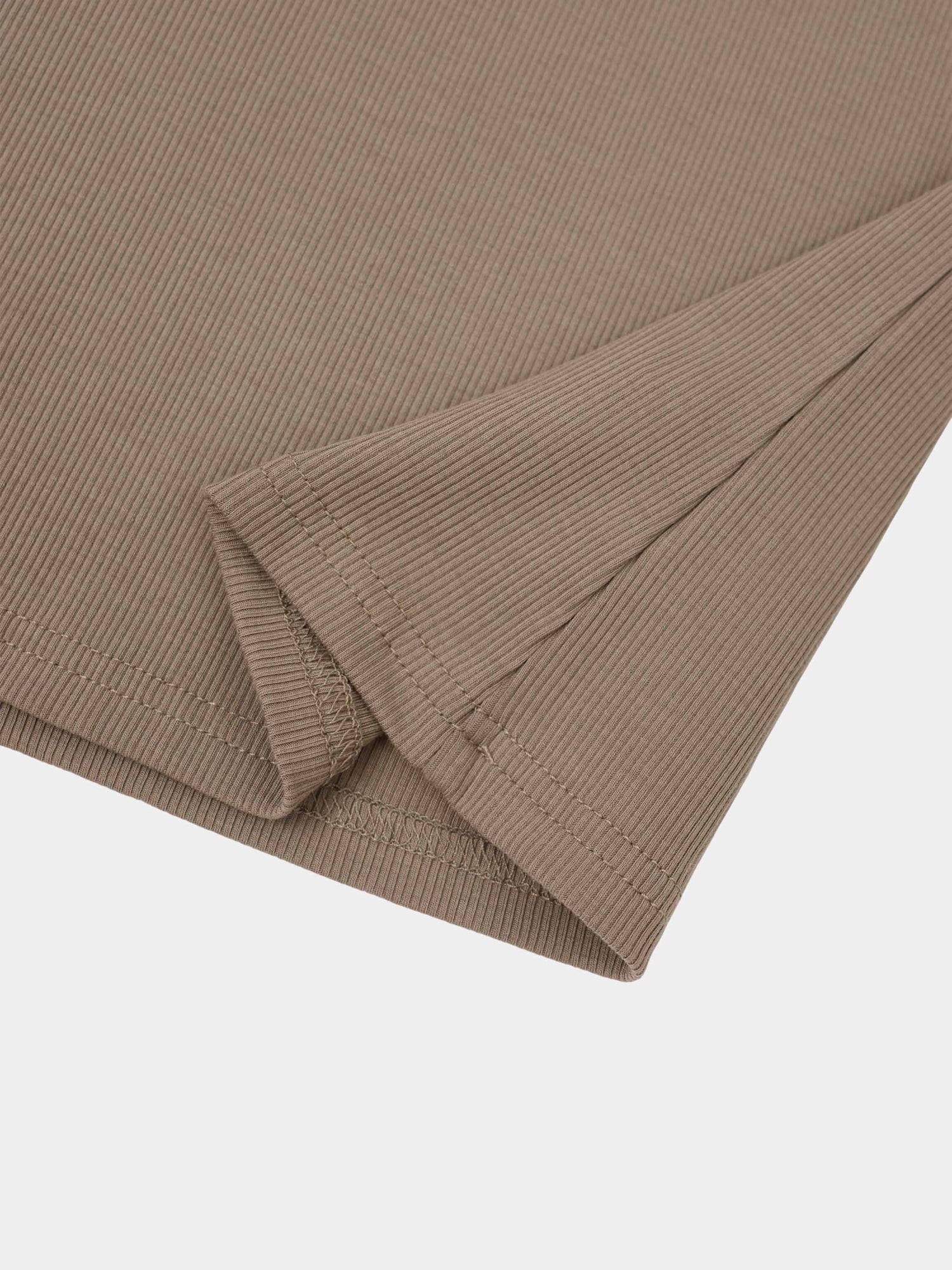 Soft Ribbed High V Tee-Taupe