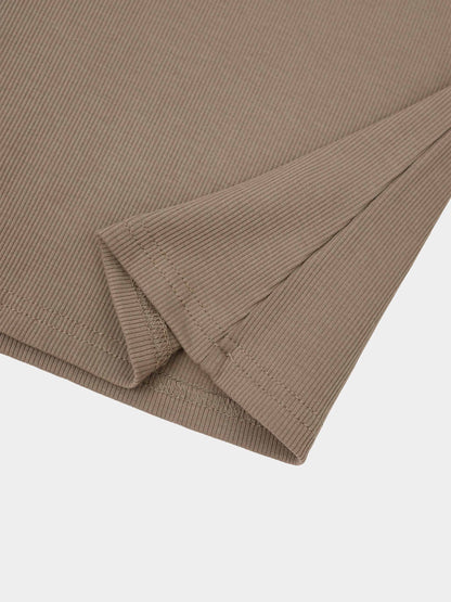 Soft Ribbed High V Tee-Taupe