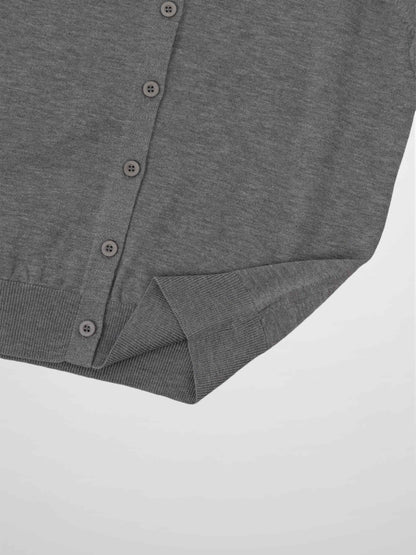 Wool Blend Collared Cardigan-Grey