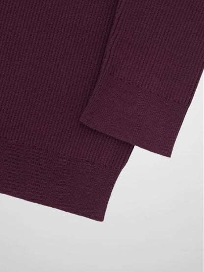 Ribbed Crew Neck Cardigan-Eggplant