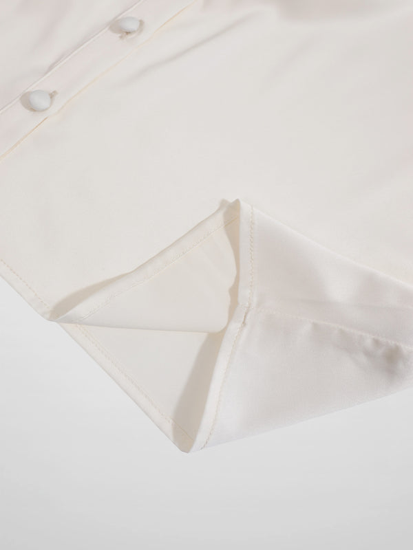 Faux Satin Micro Stitch Blouse-Cream