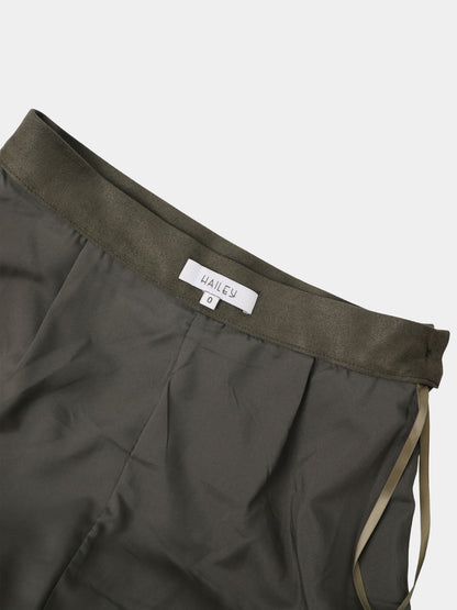 Curved Yoke Faux Suede Skirt - Green