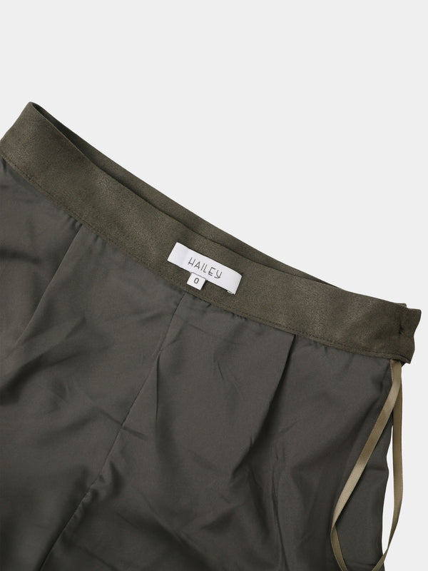 Curved Yoke Faux Suede Skirt - Green