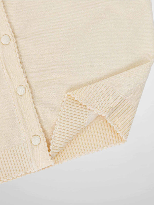 Trim Detail Crew Crop Cardigan-Ivory