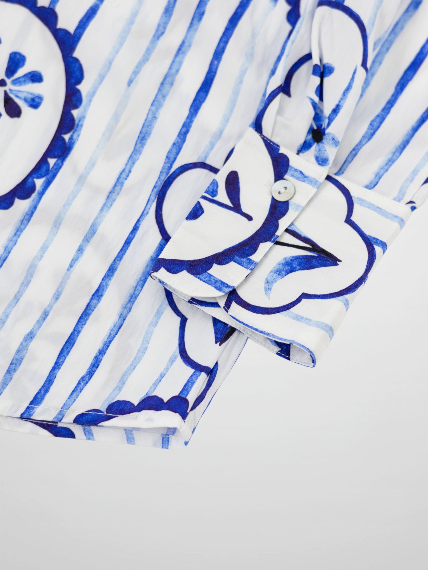 Printed Crinkle Button Down Blouse-Fresh Blue