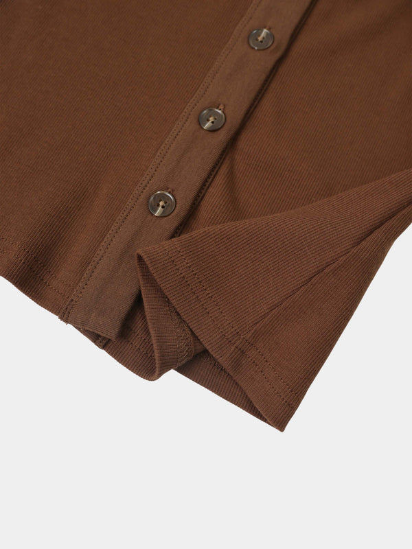 Ribbed Button Down Shirt-Brown