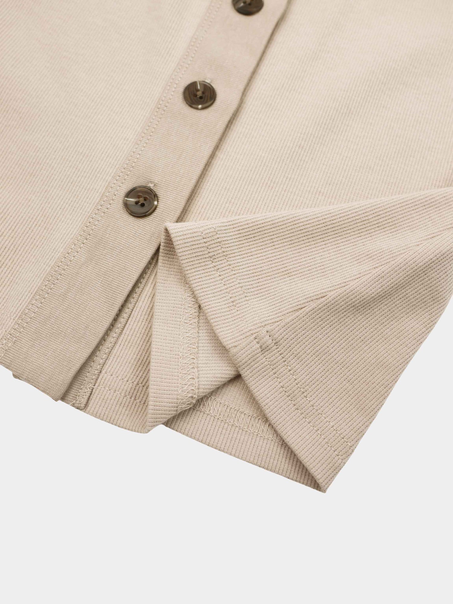 Ribbed Button Down Shirt-Taupe