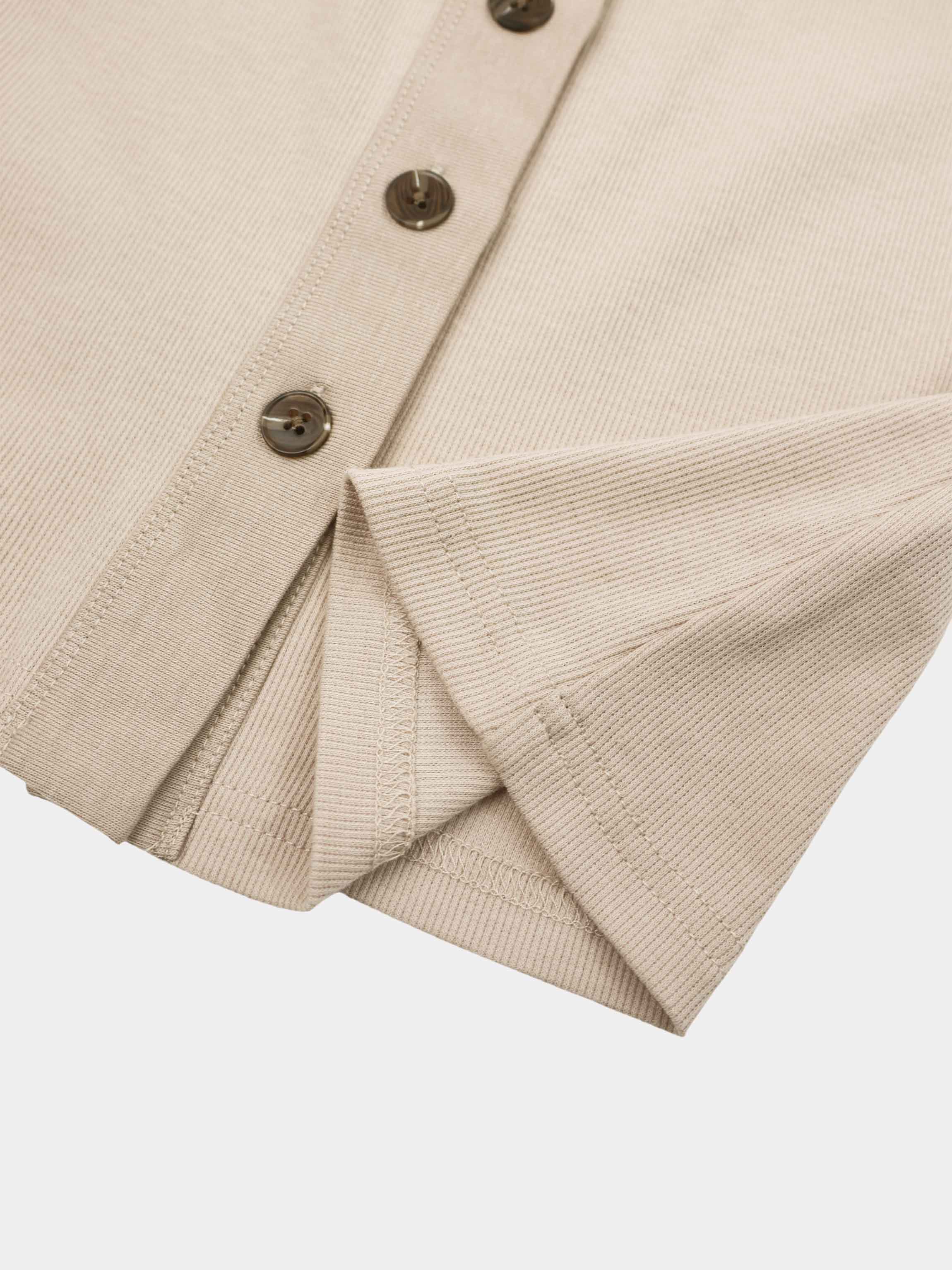 Ribbed Button Down Shirt-Taupe