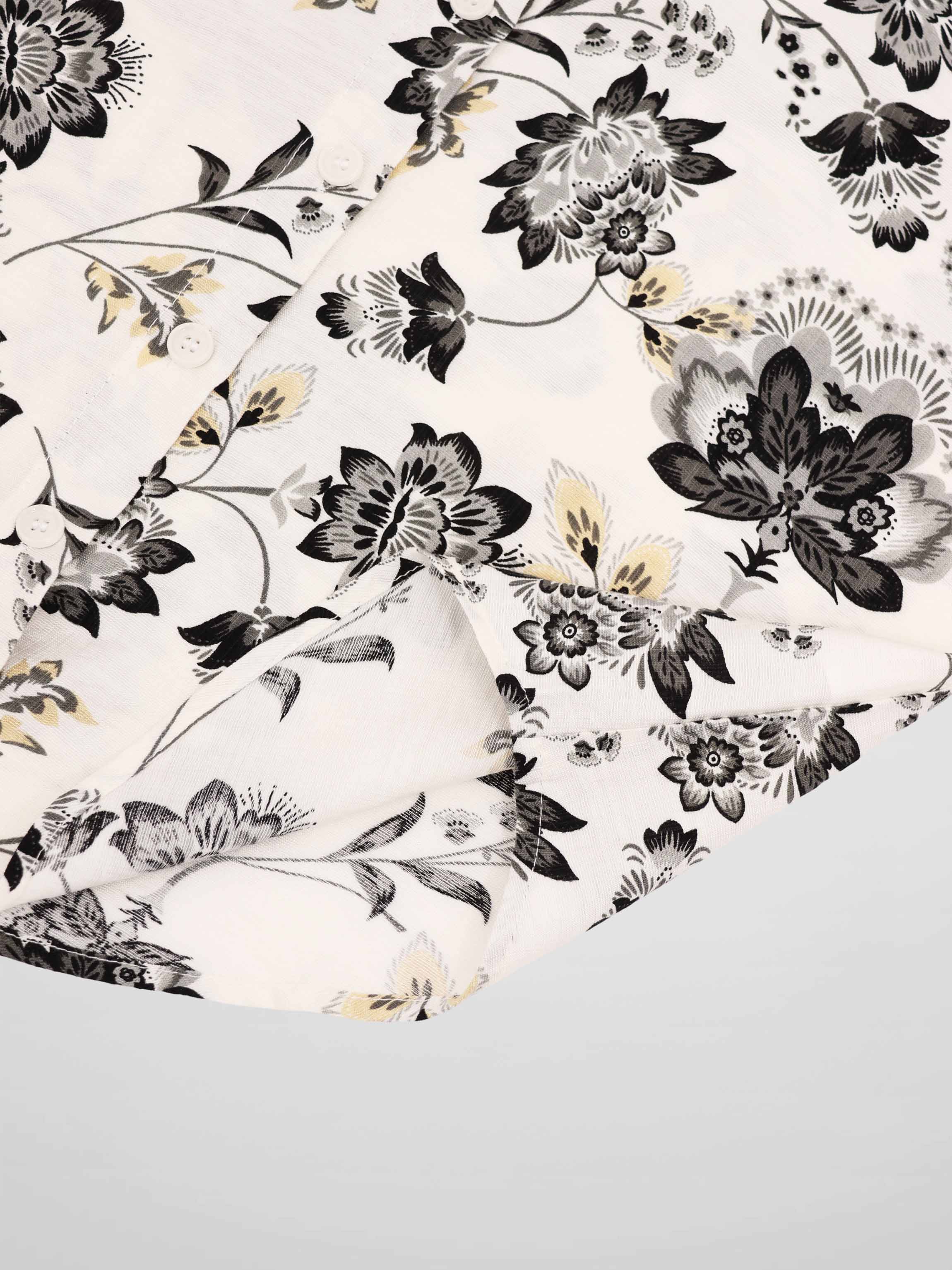 Button Down Collared Blouse-Black/White Floral