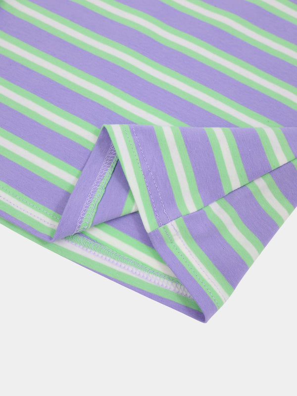 Embroidered Crown Striped Tee-Lavender/Mint/White