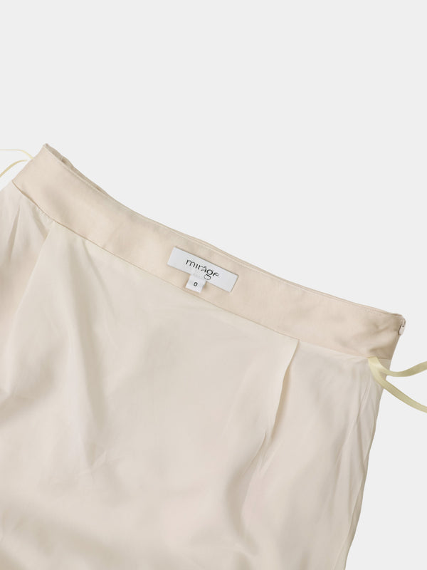 Faux Satin Ruffle Skirt - Cream