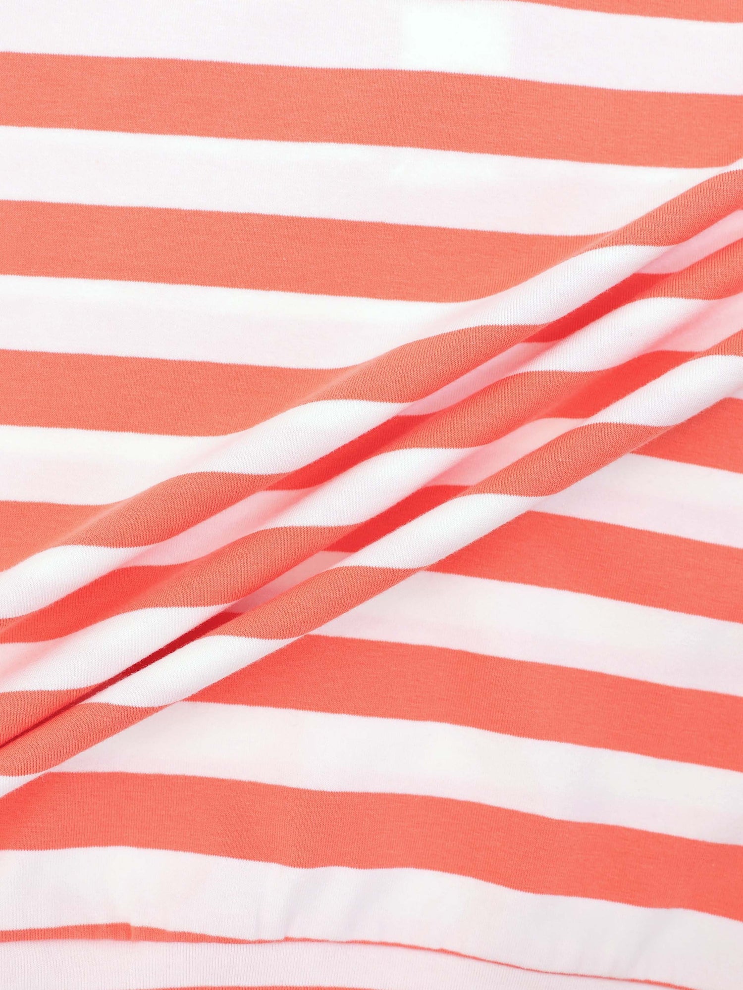 Striped Collar Bomber Tee-Coral/White