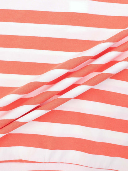 Striped Collar Bomber Tee-Coral/White