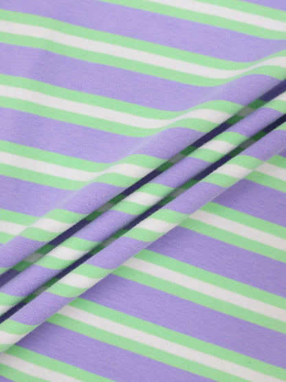 Embroidered Crown Striped Tee-Lavender/Mint/White
