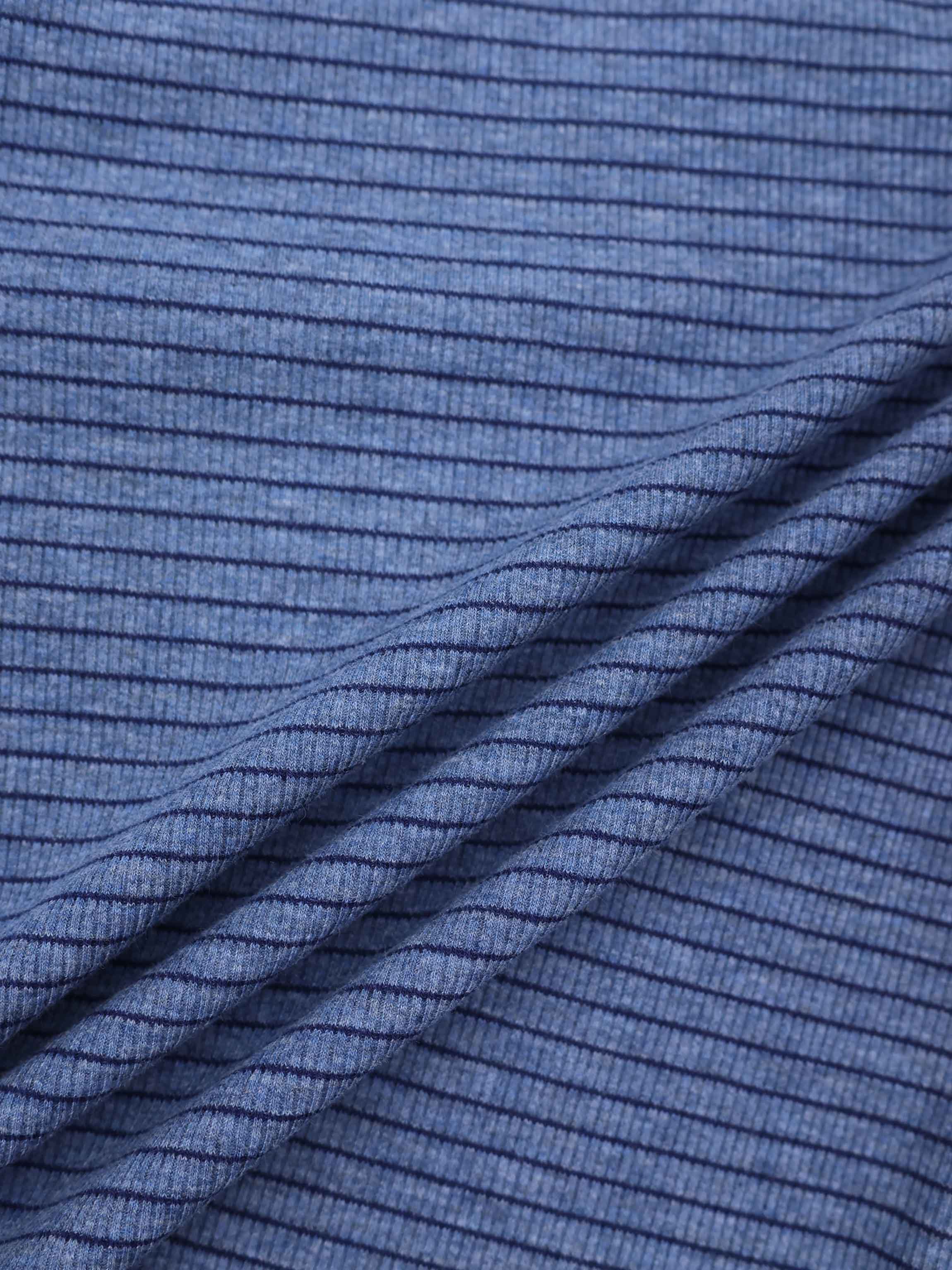 Striped Cross Stitch T-Shirt-Denim Blue
