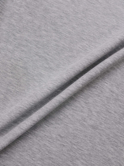 Rounded Hem Ribbed T-Shirt-Heathered Grey