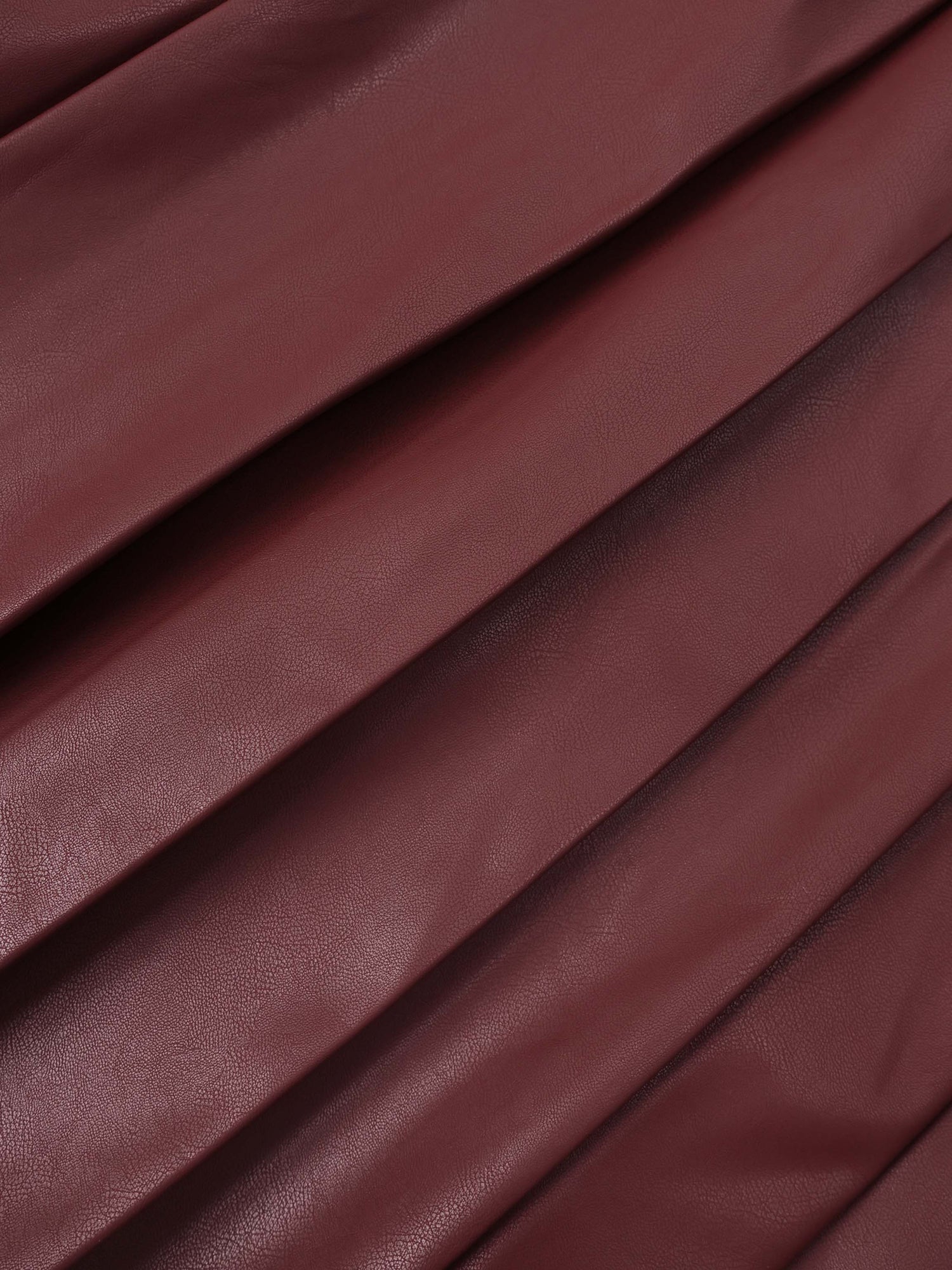 Yoke Faux Leather Pleat Skirt - Burgundy