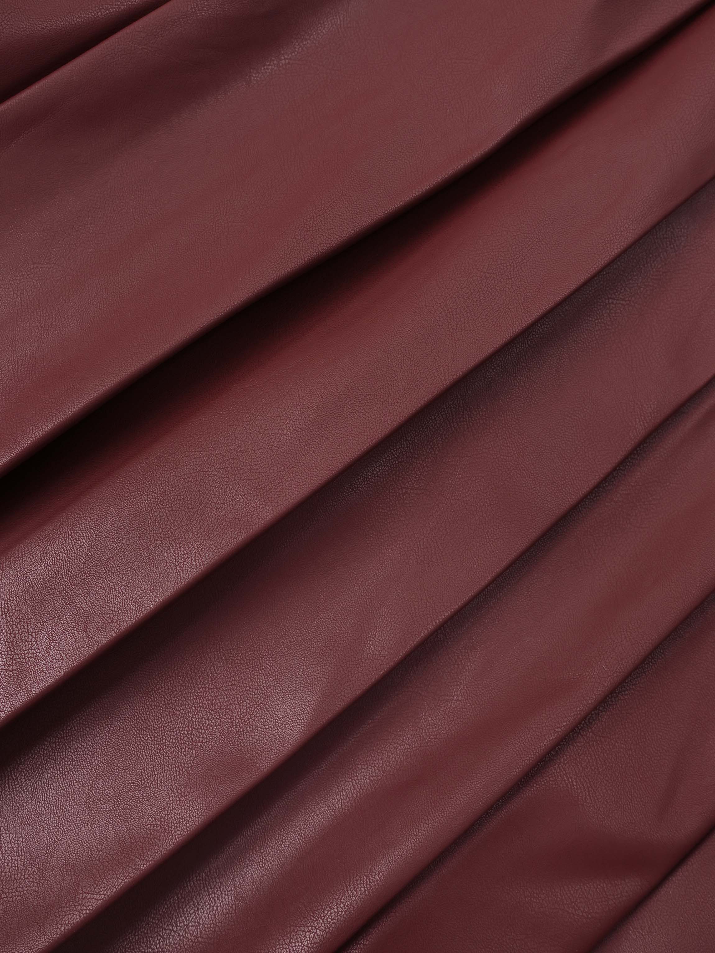 Yoke Faux Leather Pleat Skirt - Burgundy