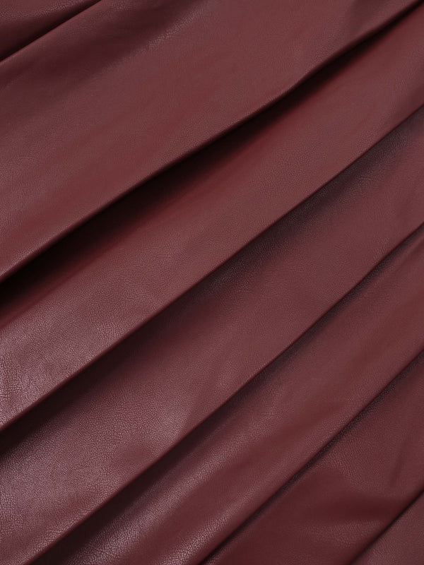 Yoke Faux Leather Pleat Skirt - Burgundy