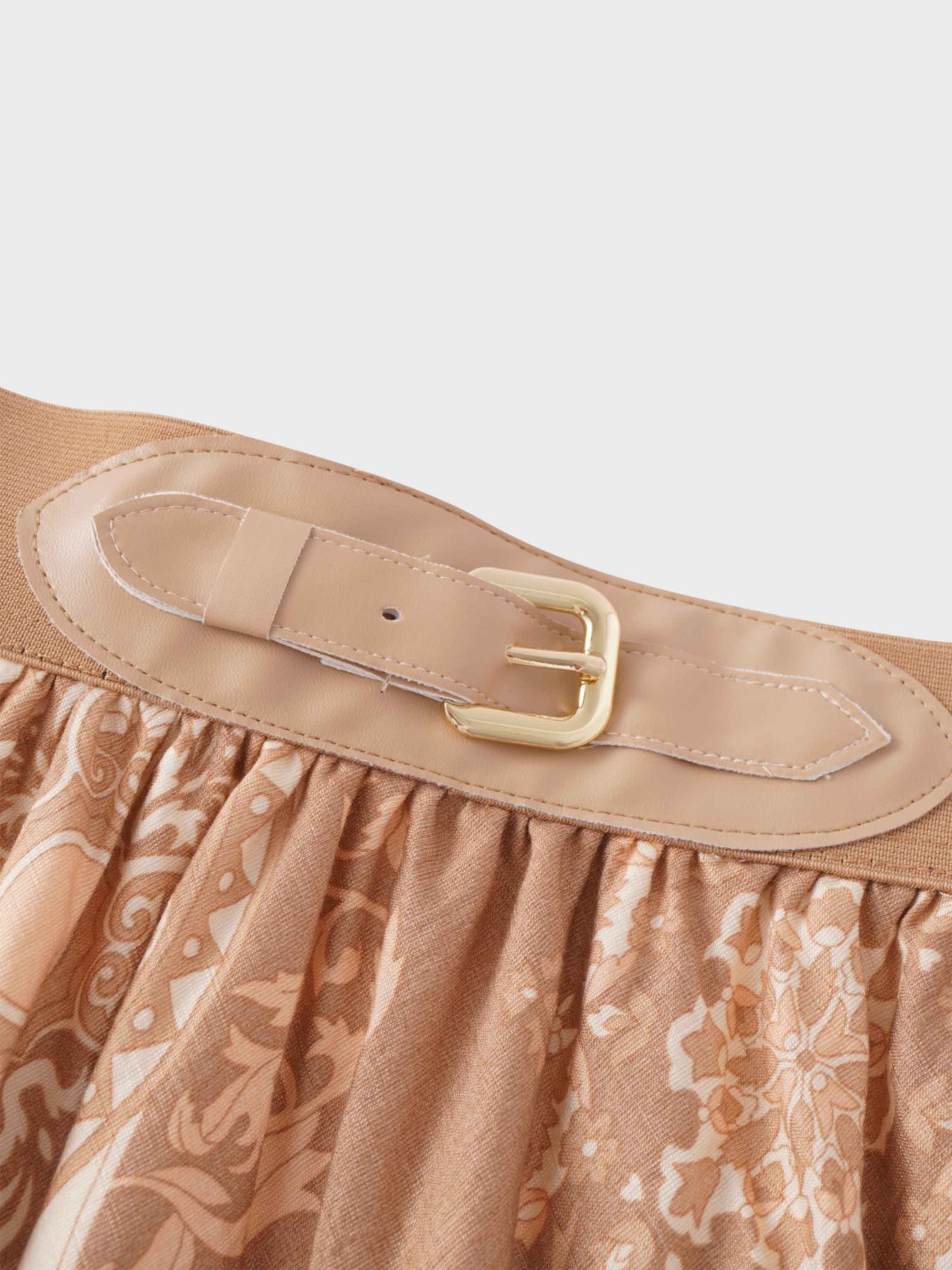 Leather Buckle Skirt-Tan Medallion