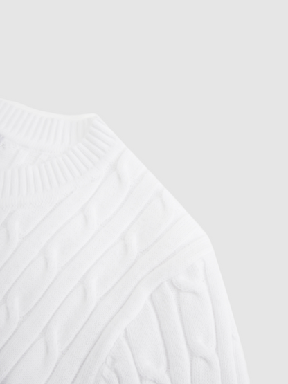 Crew Neck Cable Sweater-White