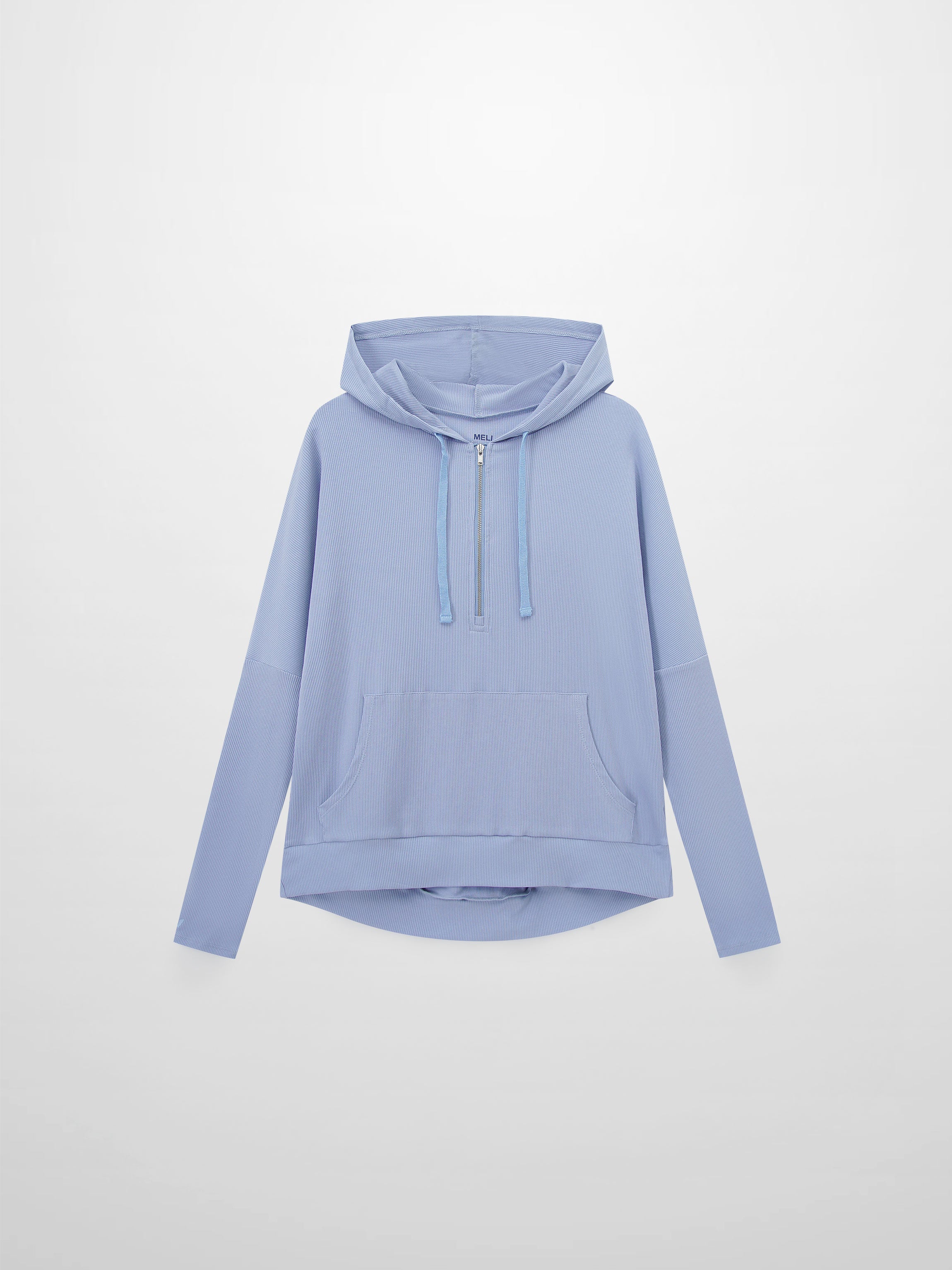 Ribbed Half Zip Hoodie Tee-Sky Blue