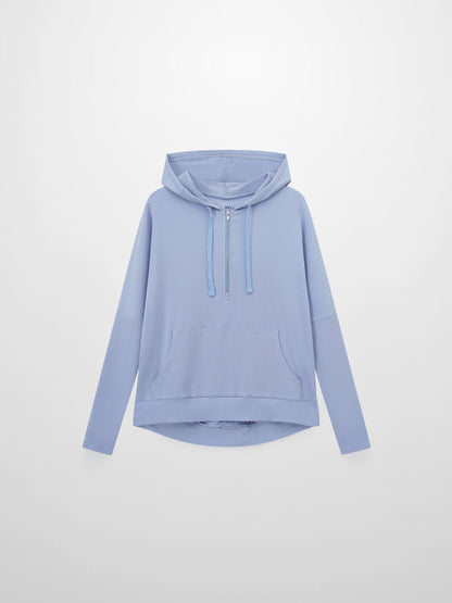 Ribbed Half Zip Hoodie Tee-Sky Blue