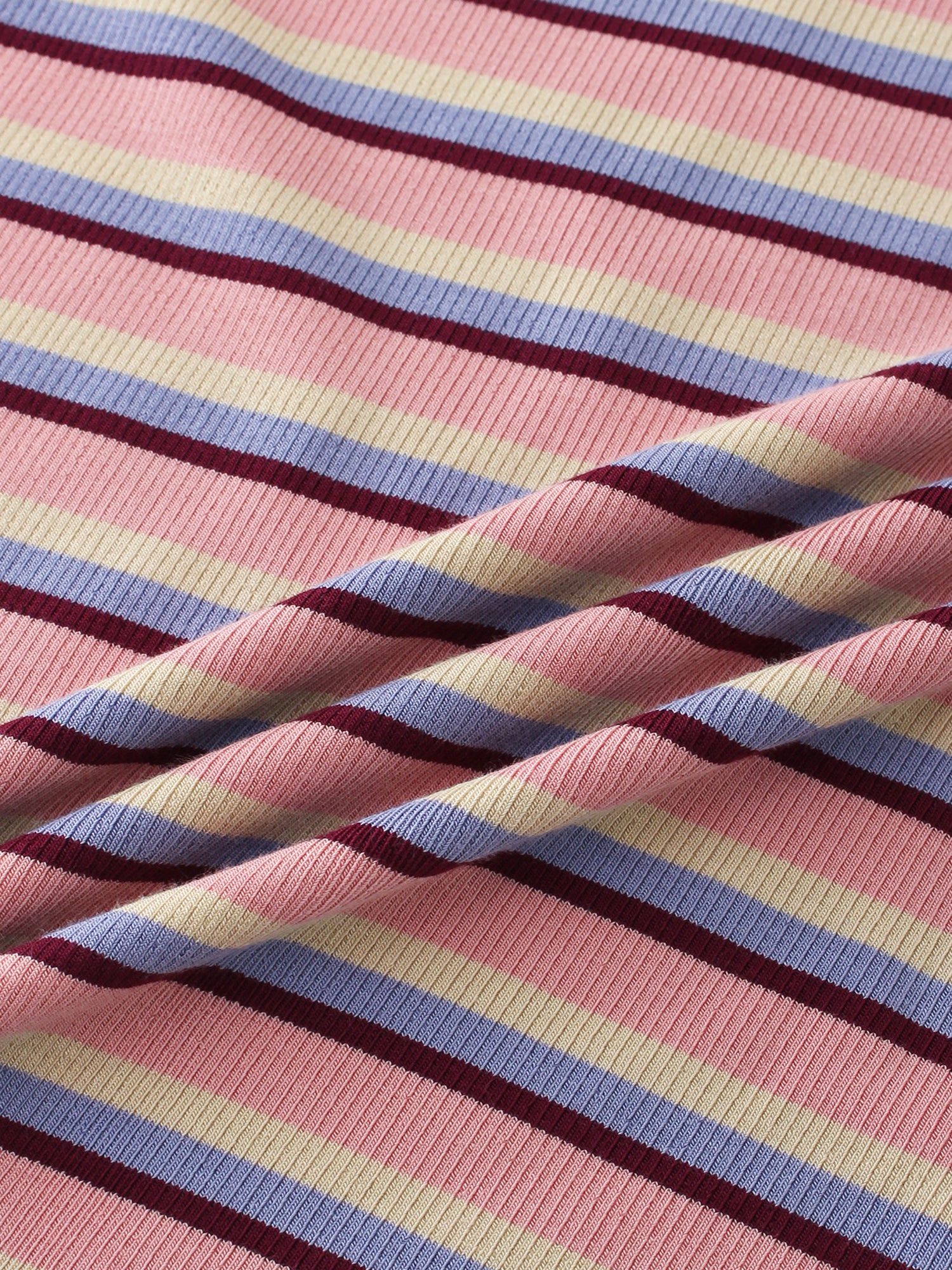 Striped Ribbed Crew-Pink/Purple/Tan