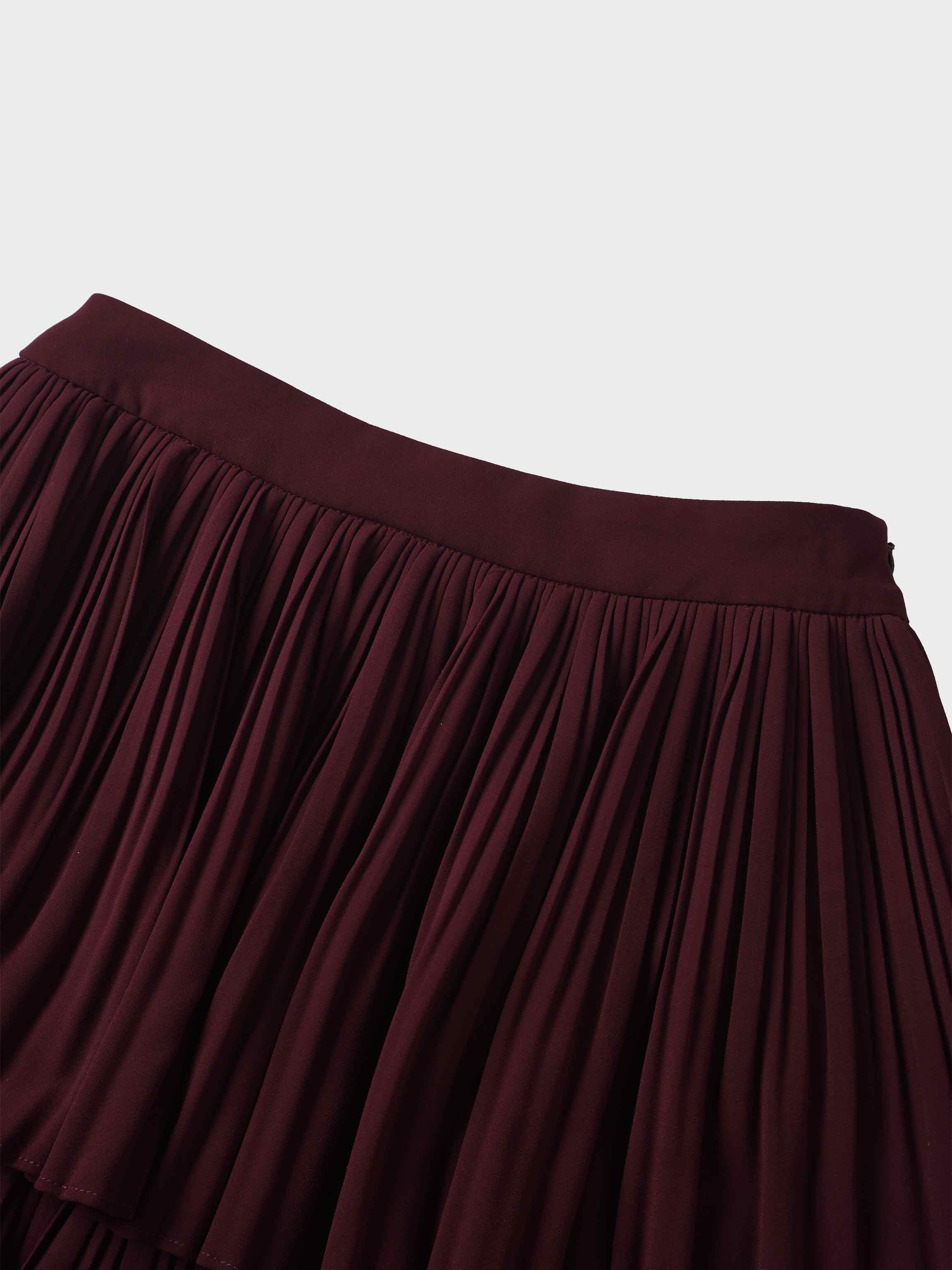 Pleated Layer Skirt 37&quot;-Burgundy