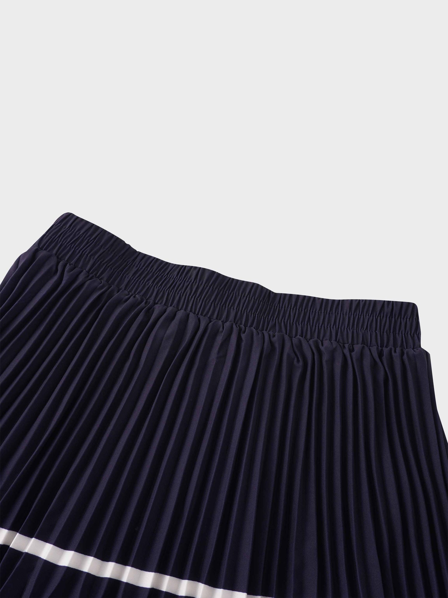 Mix Pleat Striped Skirt-Navy/Cream