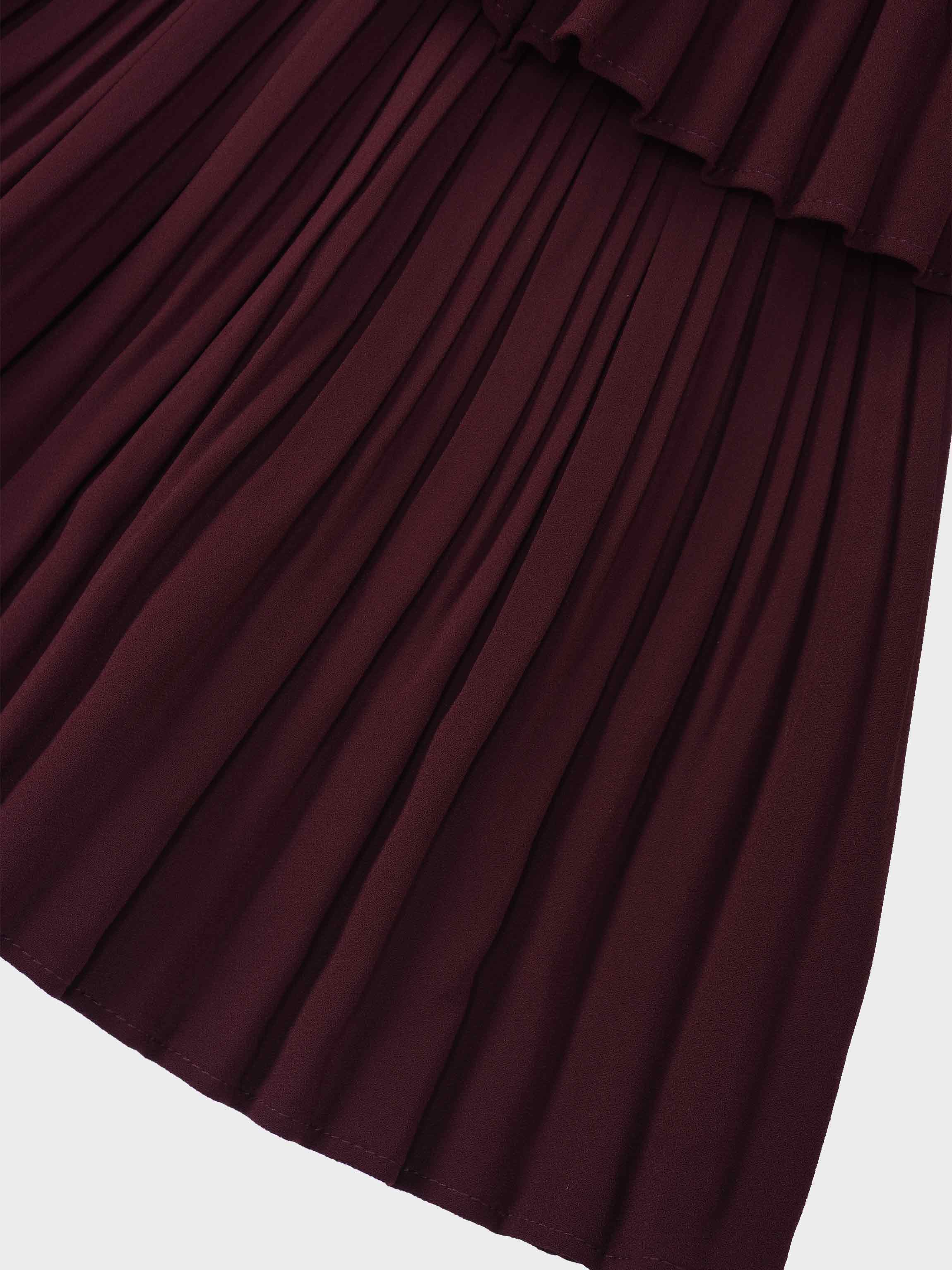 Pleated Layer Skirt 37&quot;-Burgundy