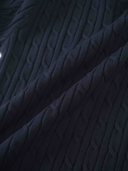 Logo Cable Sweater-Navy/Hunter Green