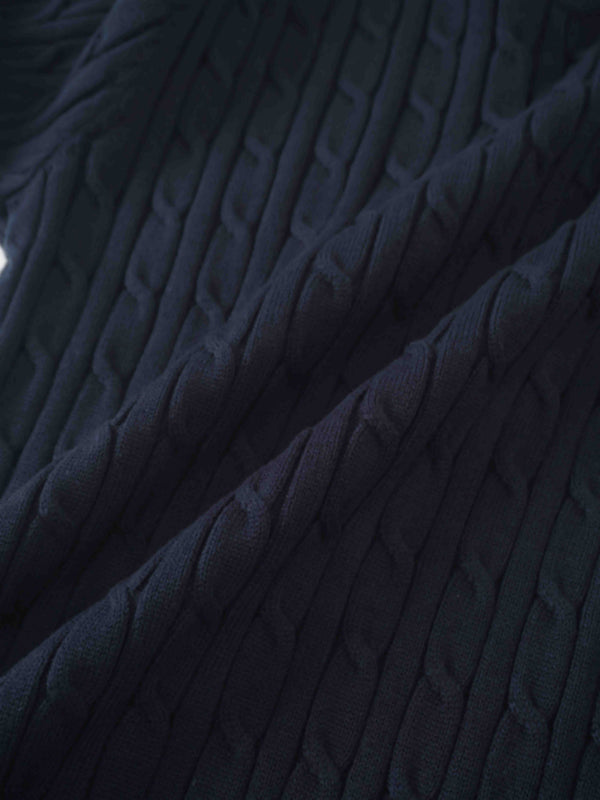 Logo Cable Sweater-Navy/Hunter Green