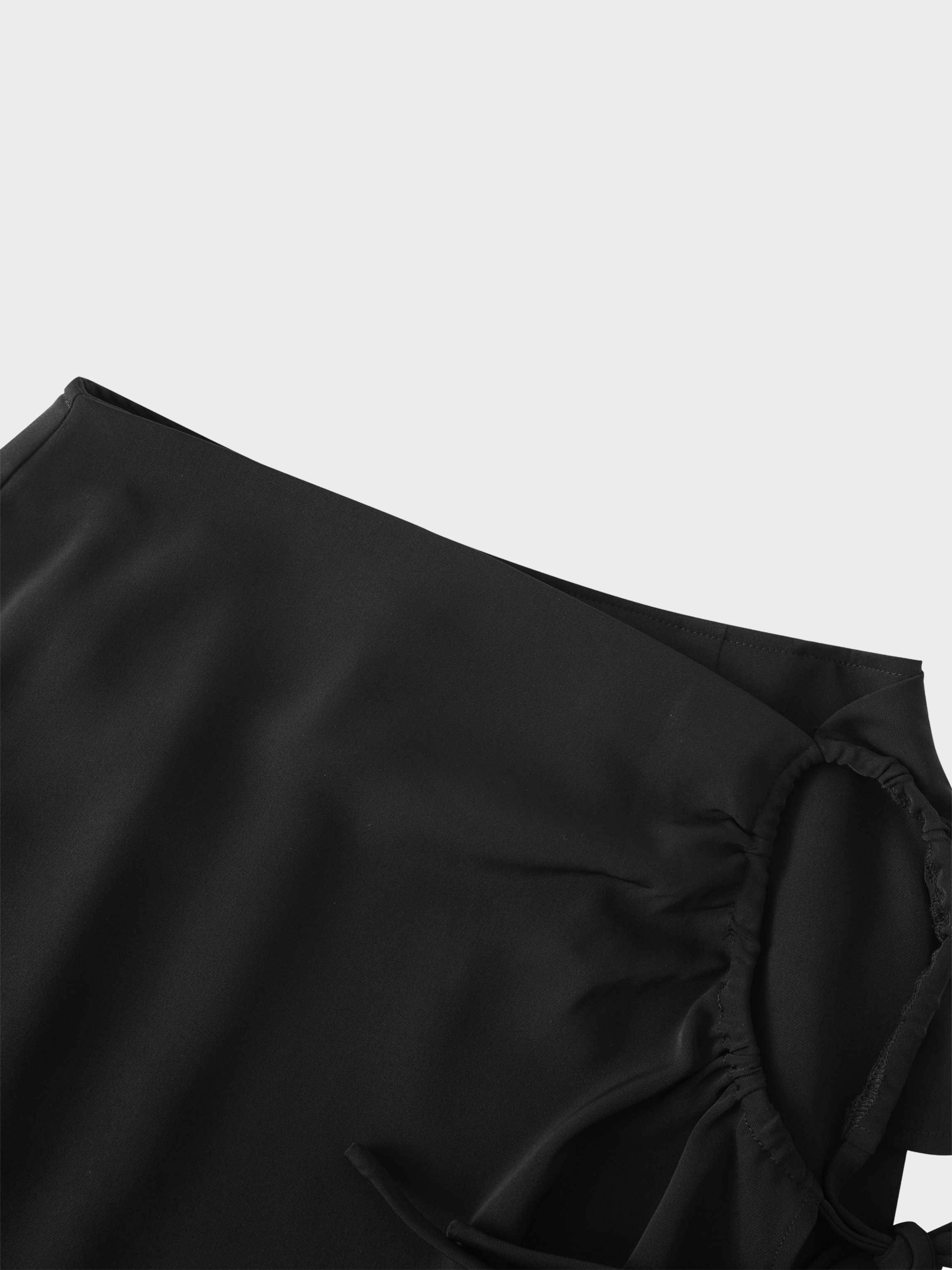 Ring Detail Faux Wrap Skirt-Black