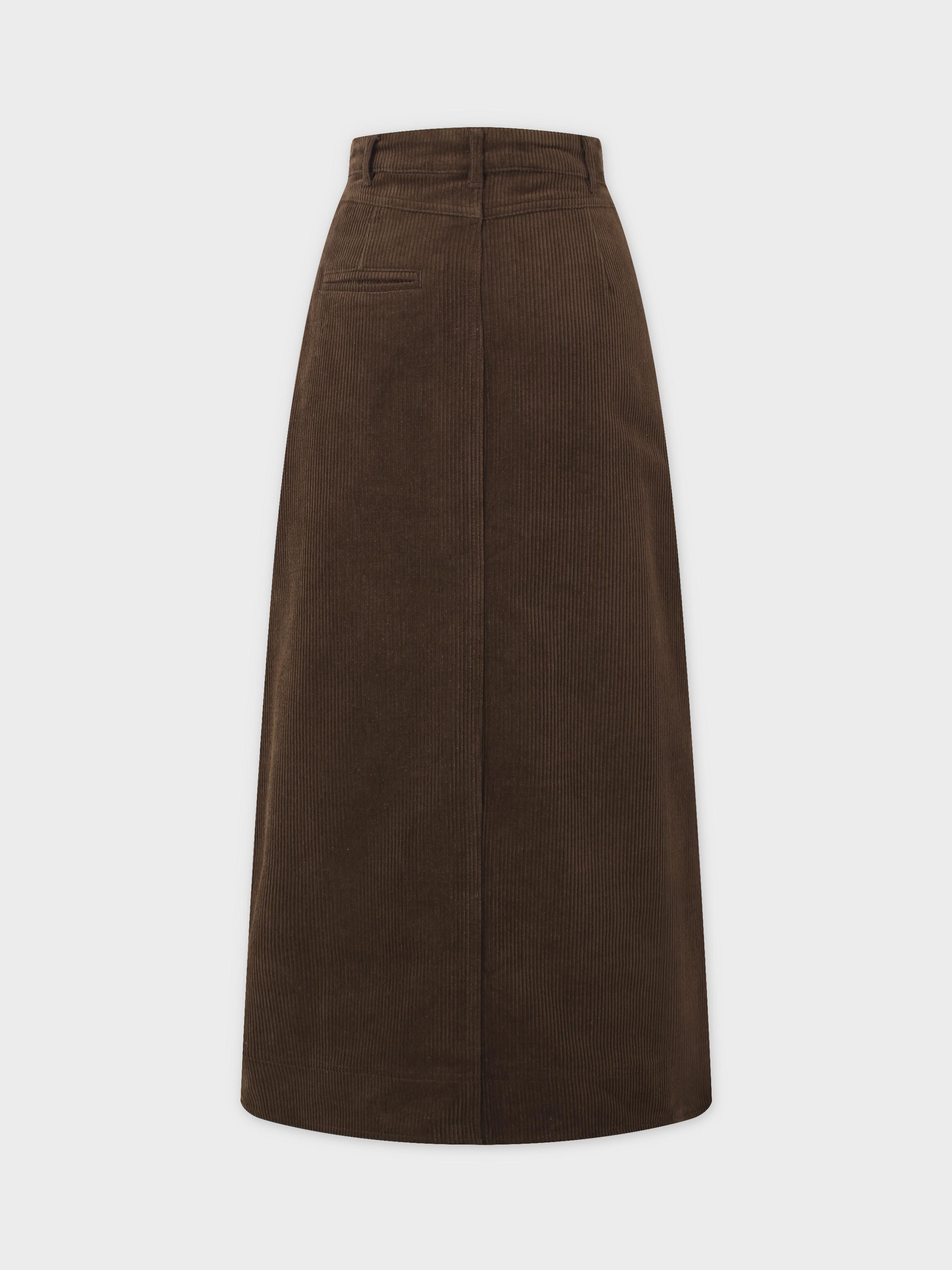 Straight Pocket Skirt-Brown