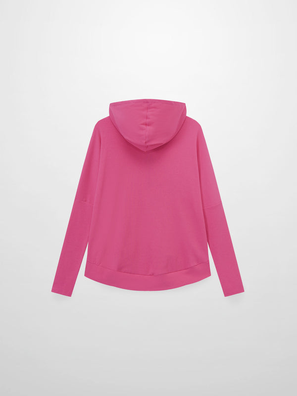 Ribbed Half Zip Hoodie Tee-Hot Pink