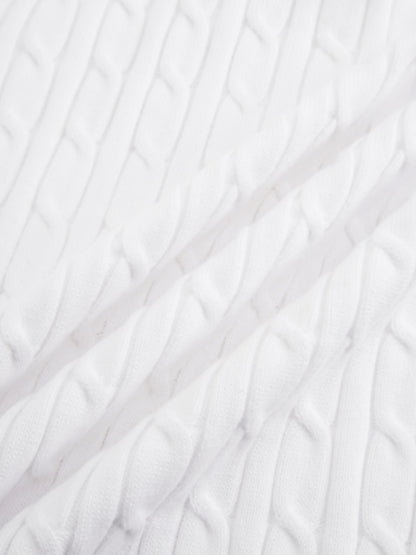 Crew Neck Cable Sweater-White