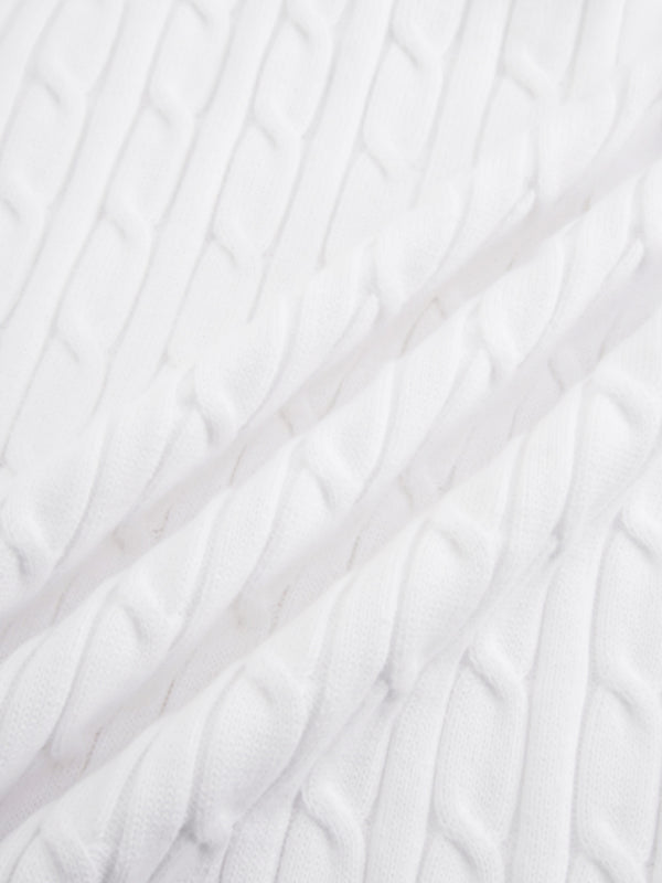 Crew Neck Cable Sweater-White