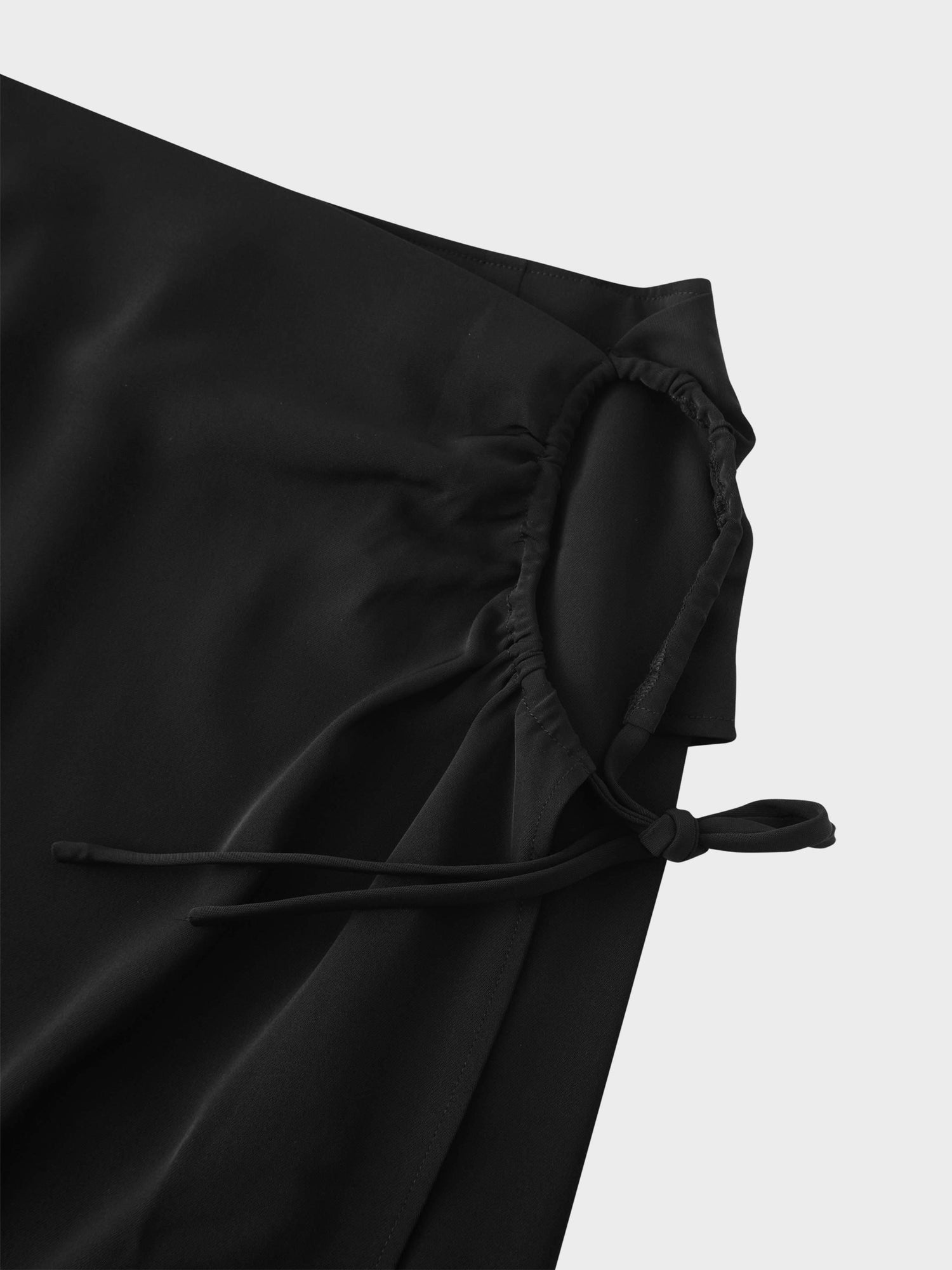 Ring Detail Faux Wrap Skirt-Black