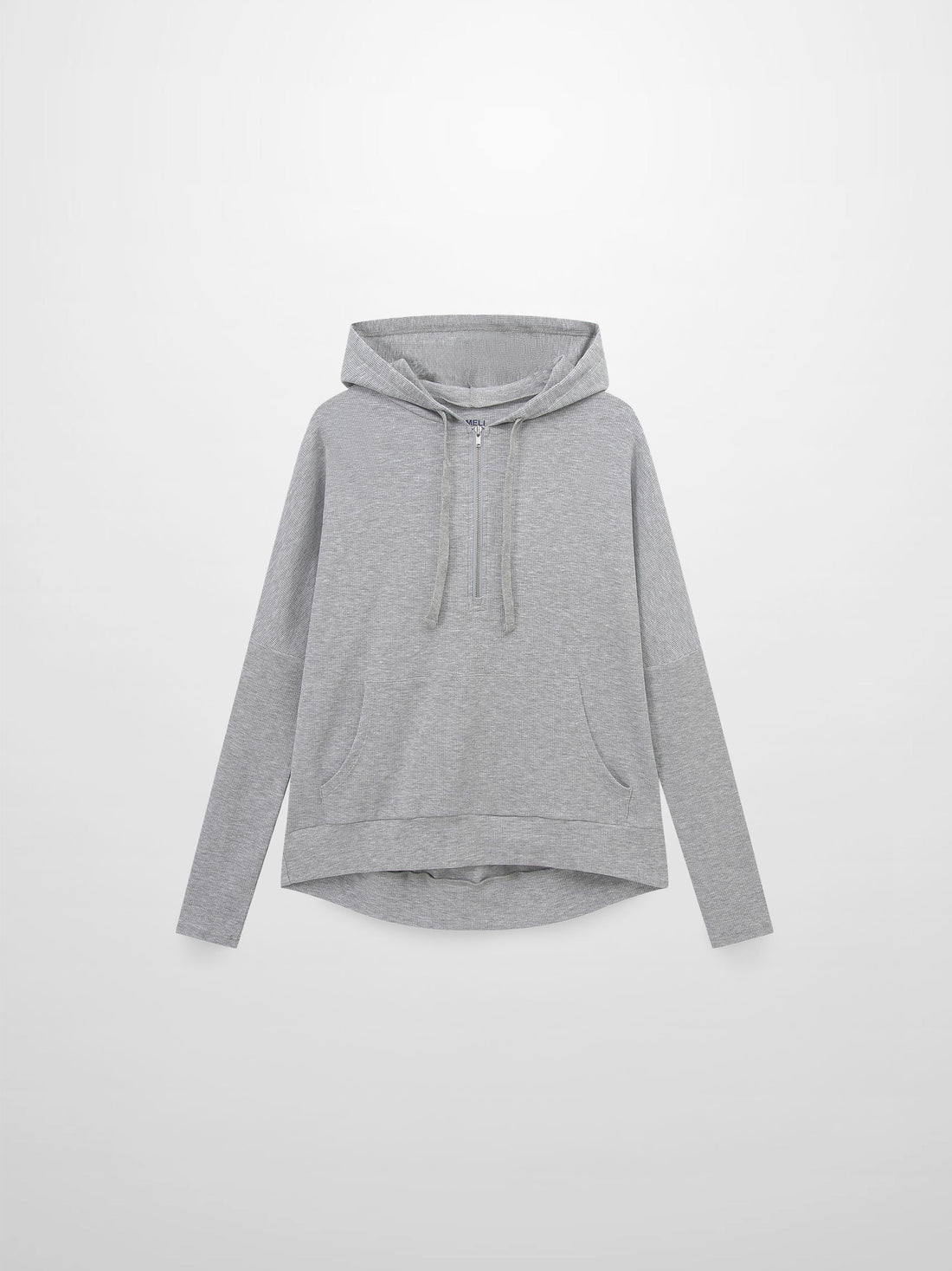 Ribbed Half Zip Hoodie Tee-Grey