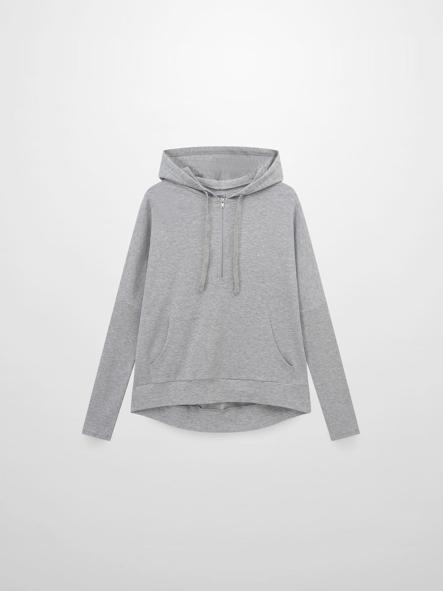 Ribbed Half Zip Hoodie Tee-Grey