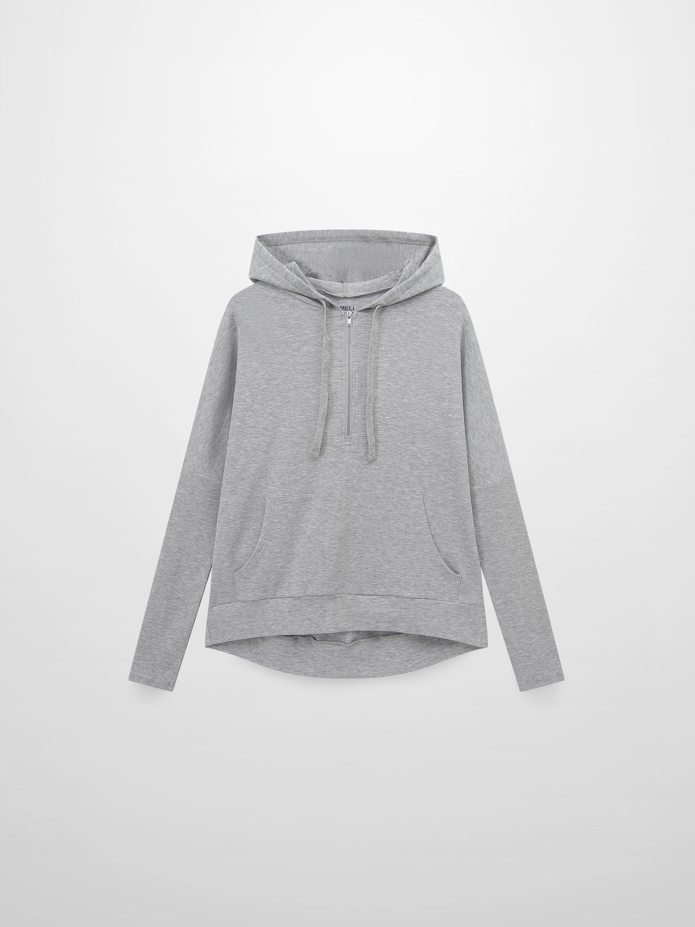 Ribbed Half Zip Hoodie Tee-Grey
