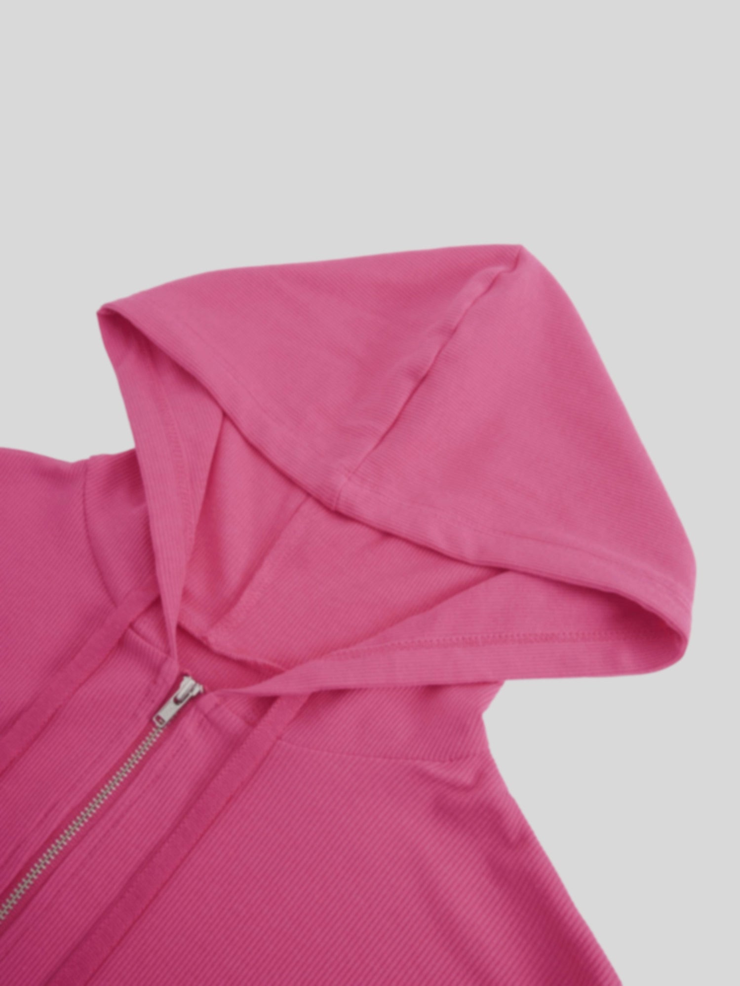Ribbed Half Zip Hoodie Tee-Hot Pink